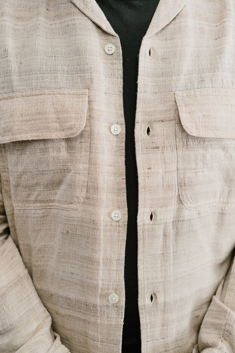 Open Collar Shirt Handloom Silk - Travertine 16 Open Collar Shirt Handloom Silk - Travertine