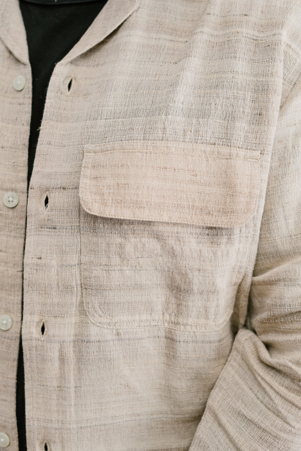 Open Collar Shirt Handloom Silk - Travertine 17 Open Collar Shirt Handloom Silk - Travertine