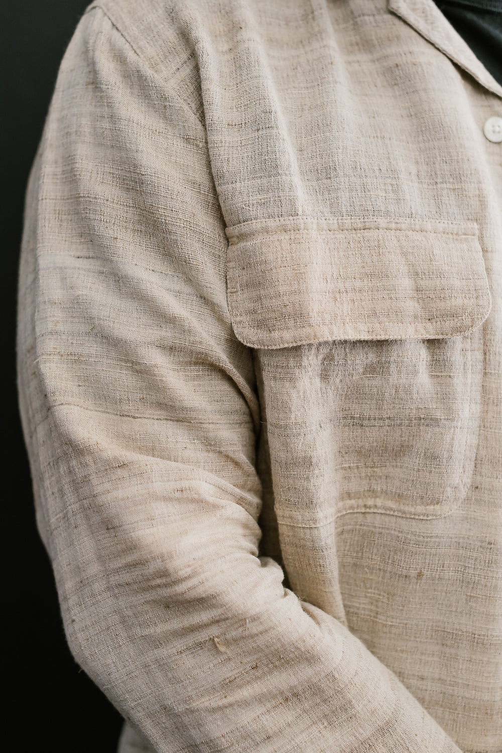 Open Collar Shirt Handloom Silk - Travertine 22 Open Collar Shirt Handloom Silk - Travertine