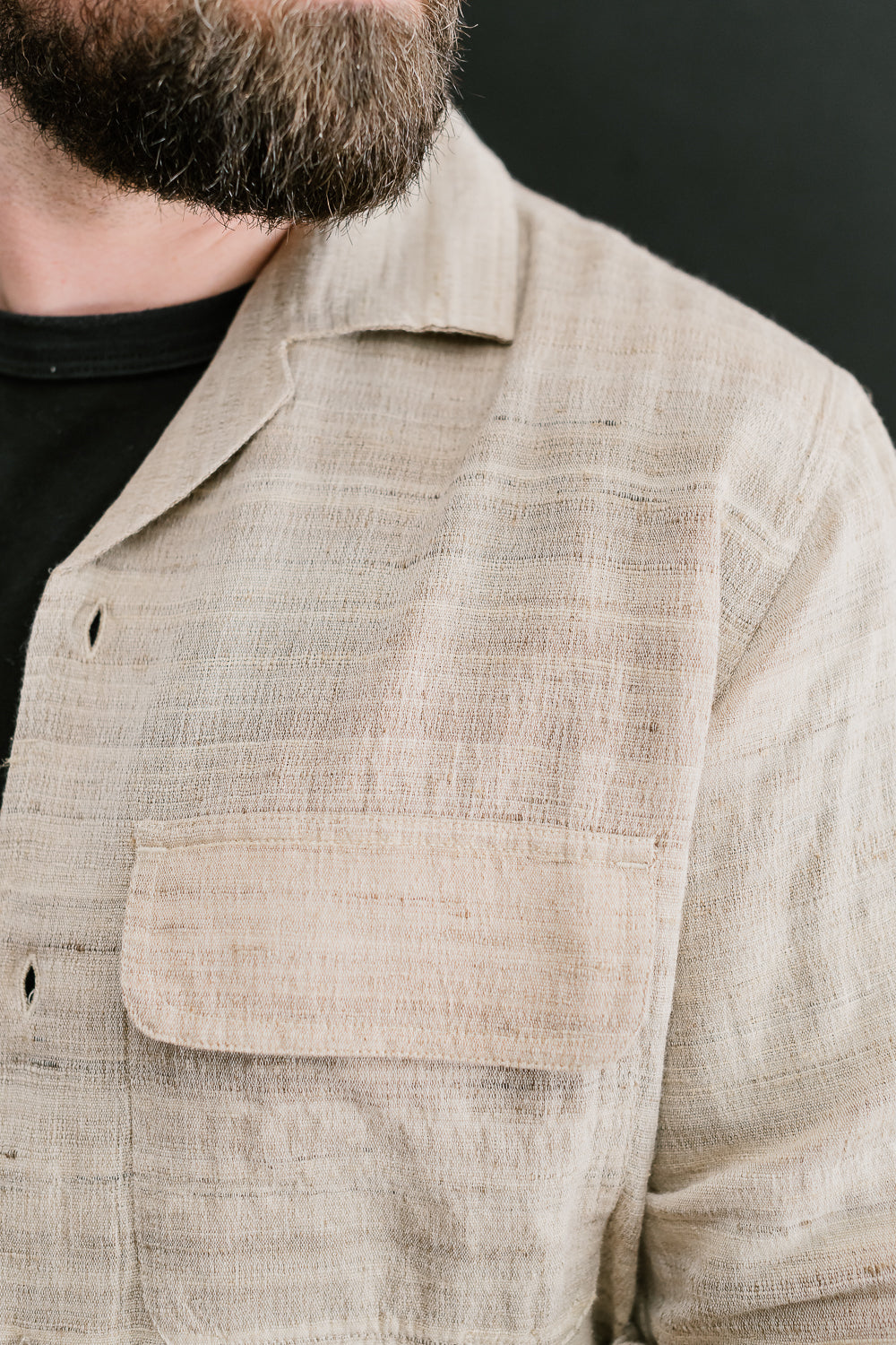 Open Collar Shirt Handloom Silk - Travertine 23 Open Collar Shirt Handloom Silk - Travertine