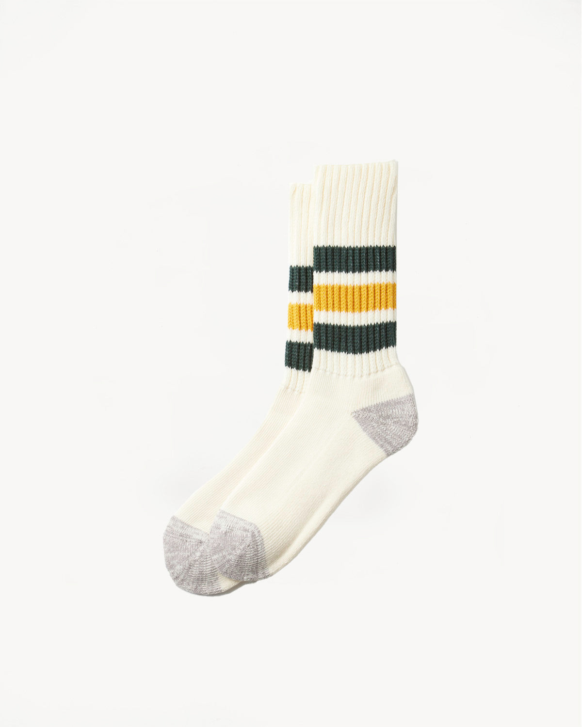 R1255 - Coarse Ribbed Old School Crew Socks - Dark Green, Yellow