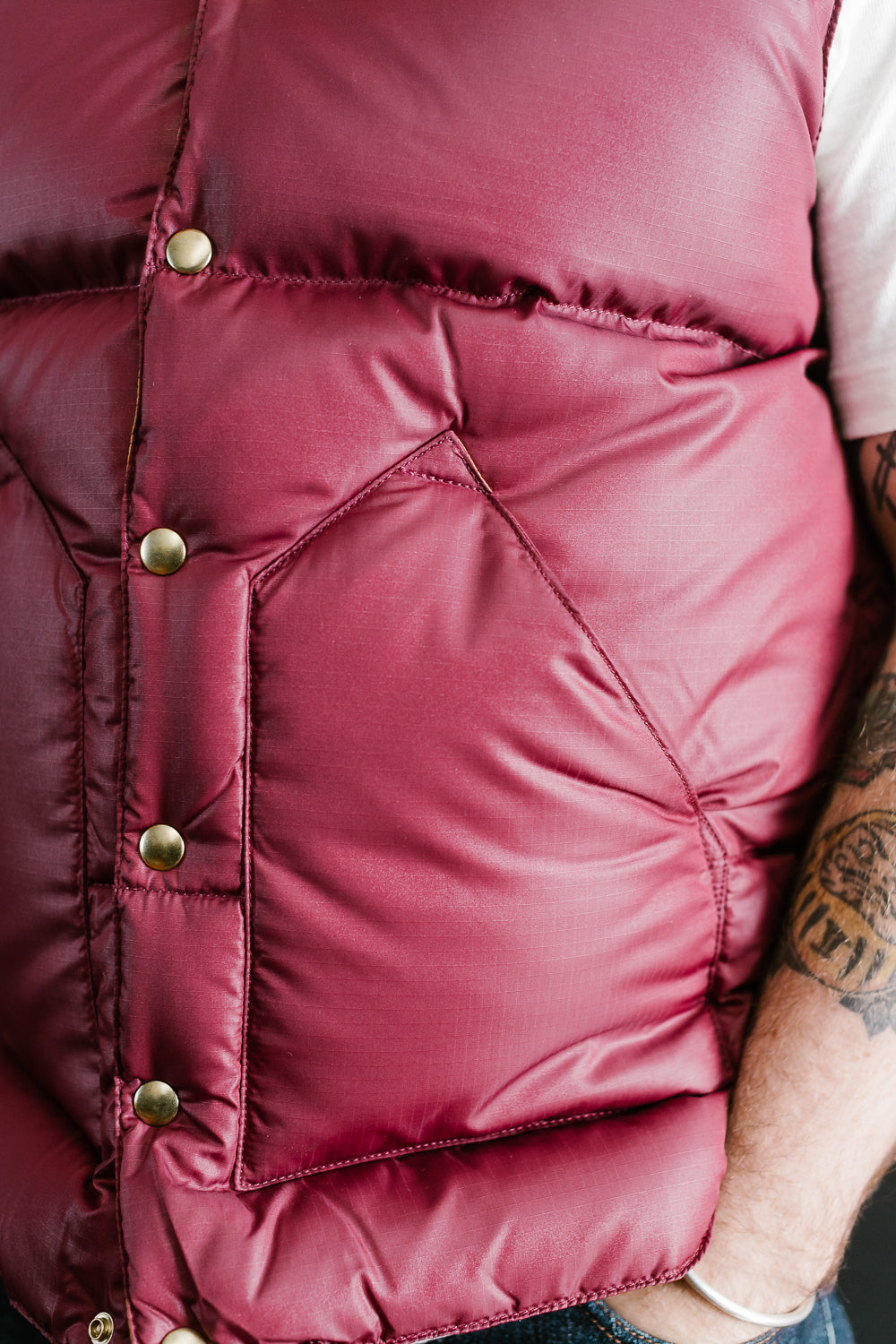 Lot 2197 - Rocky Mountain Featherbed x Warehouse Ripstop Nylon Down Vest - Burgundy 19 Lot 2197 - Rocky Mountain Featherbed x Warehouse Ripstop Nylon Down Vest - Burgundy