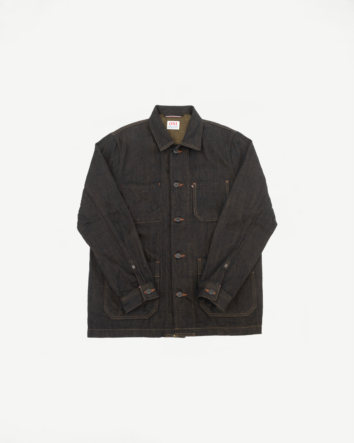 03100-BKOL - 12.5oz "Black x Olive" Selvedge Denim - Coverall Jacket