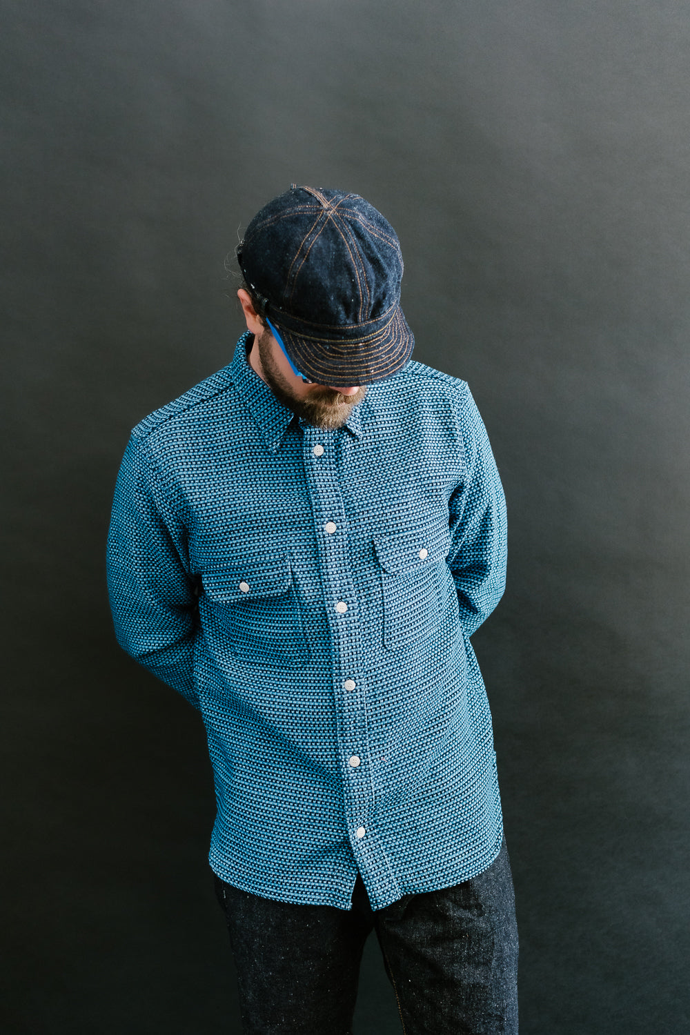 SSS24-01W - 'Aizome' Thick Oxford Work Shirt - Natural Indigo 16 SSS24-01W - 'Aizome' Thick Oxford Work Shirt - Natural Indigo